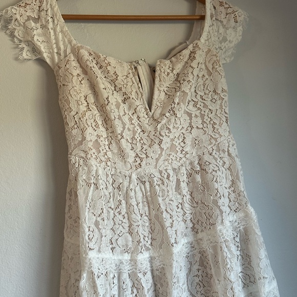 Lulus elegant Lace Off-Shoulder White Dress - Picture 7 of 8